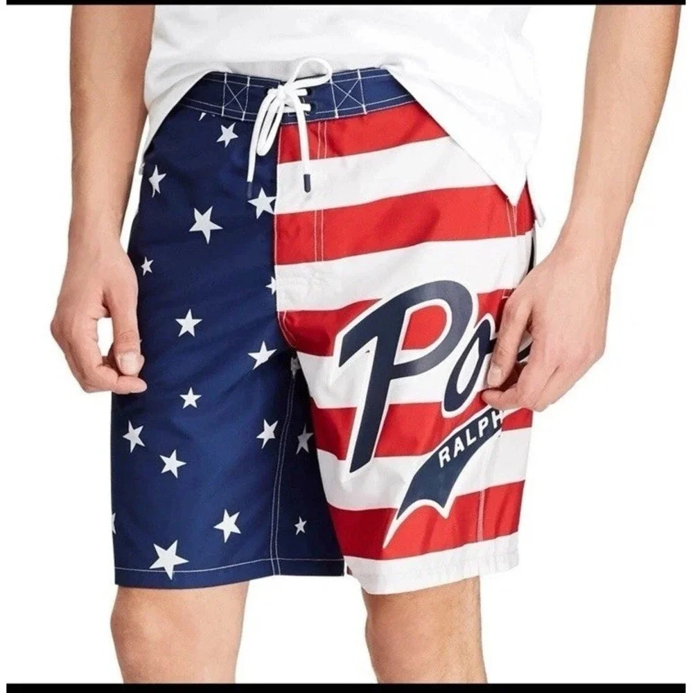 Polo Ralph Lauren Swim Trunks Mens 4XB USA American Flag Patriotic July 4th Boat